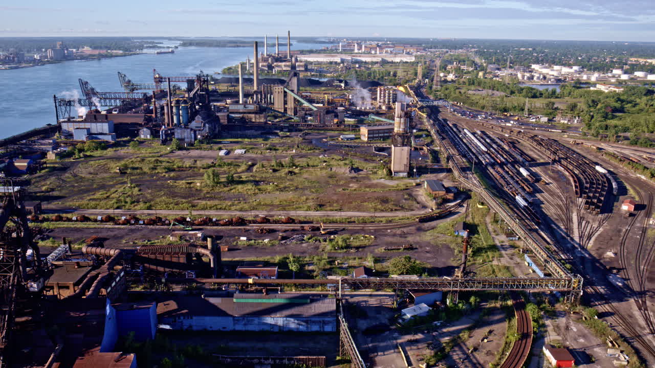 Drone shot circling the bridge spanning the border between Canada and the United States