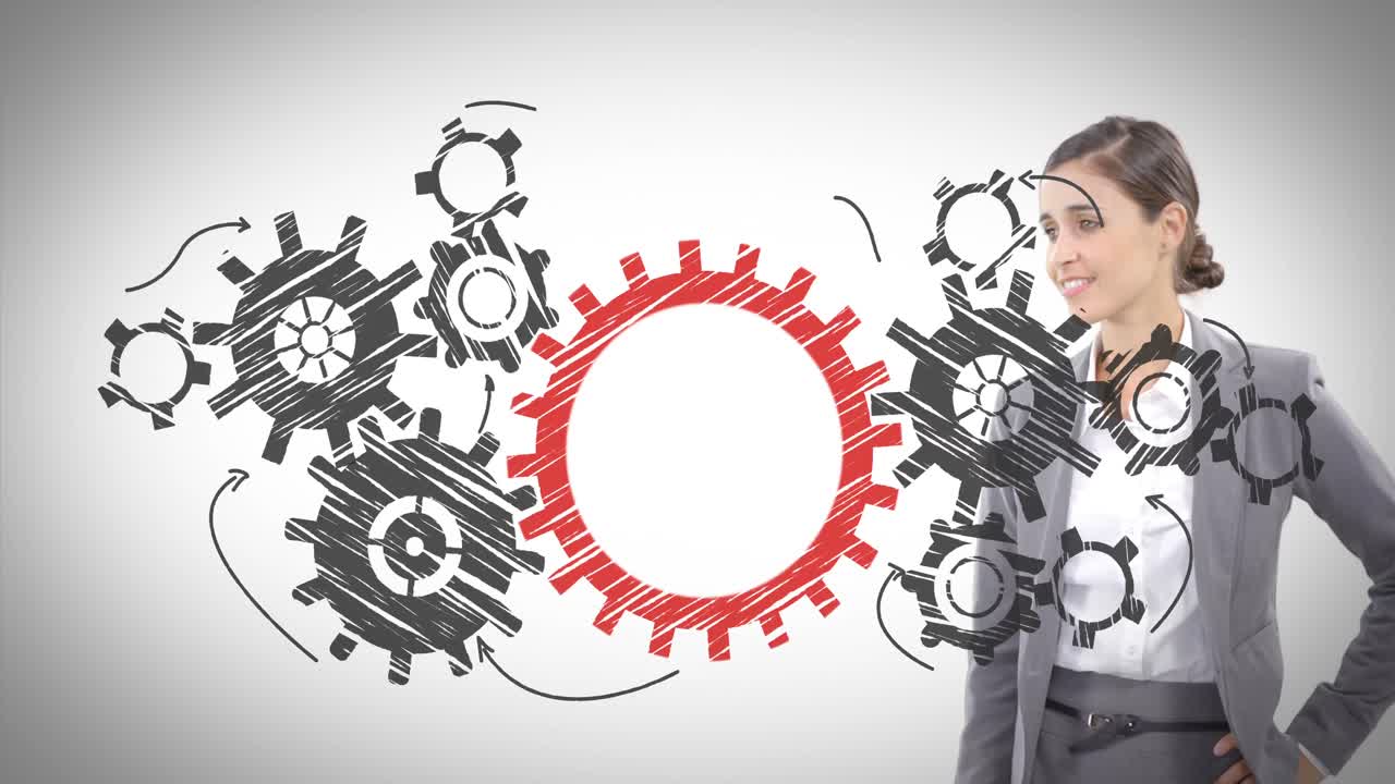 mujer de negocios creando equipo mental sobre un fondo blanco