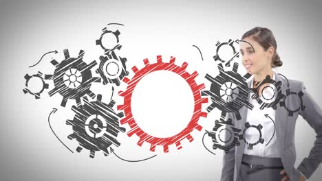 mujer de negocios creando equipo mental sobre un fondo blanco