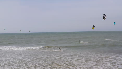 aerial view of beaches and kite surfing in mancora peru, drone.