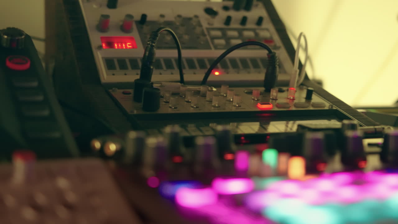 Electronic Music Production Gear with Flashing Lights