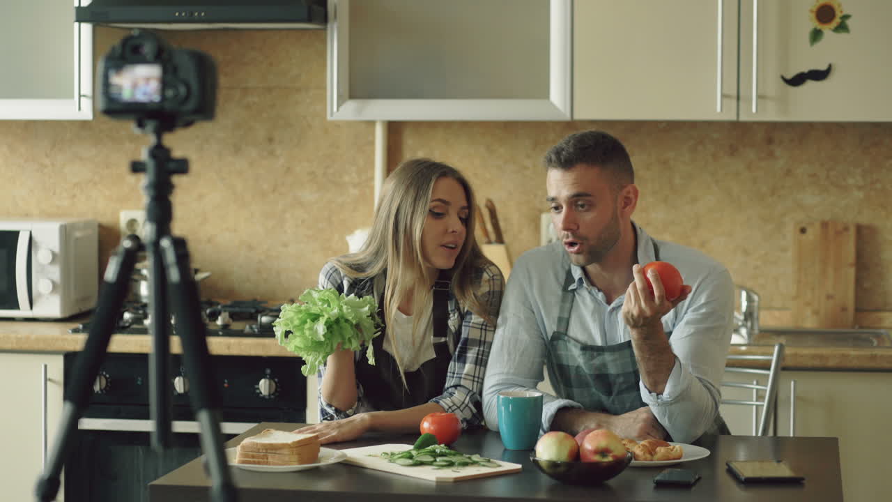 Couple Cooking Video Tutorial in Kitchen