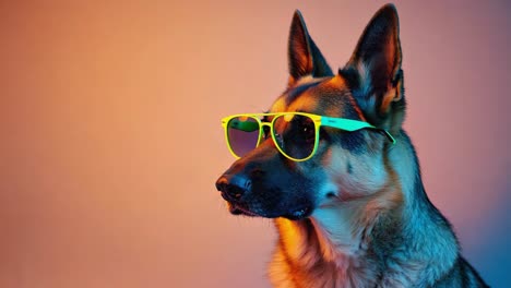 cool german shepherd dog wearing neon sunglasses