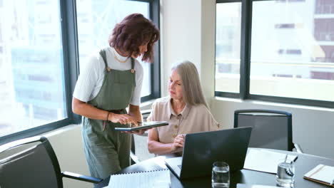 business team, tablet and planning strategy