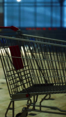 un carrito de compras vacío en una tienda de comestibles
