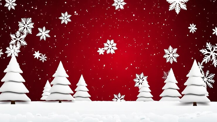 Christmas Winter Scene with Snowflakes and Trees