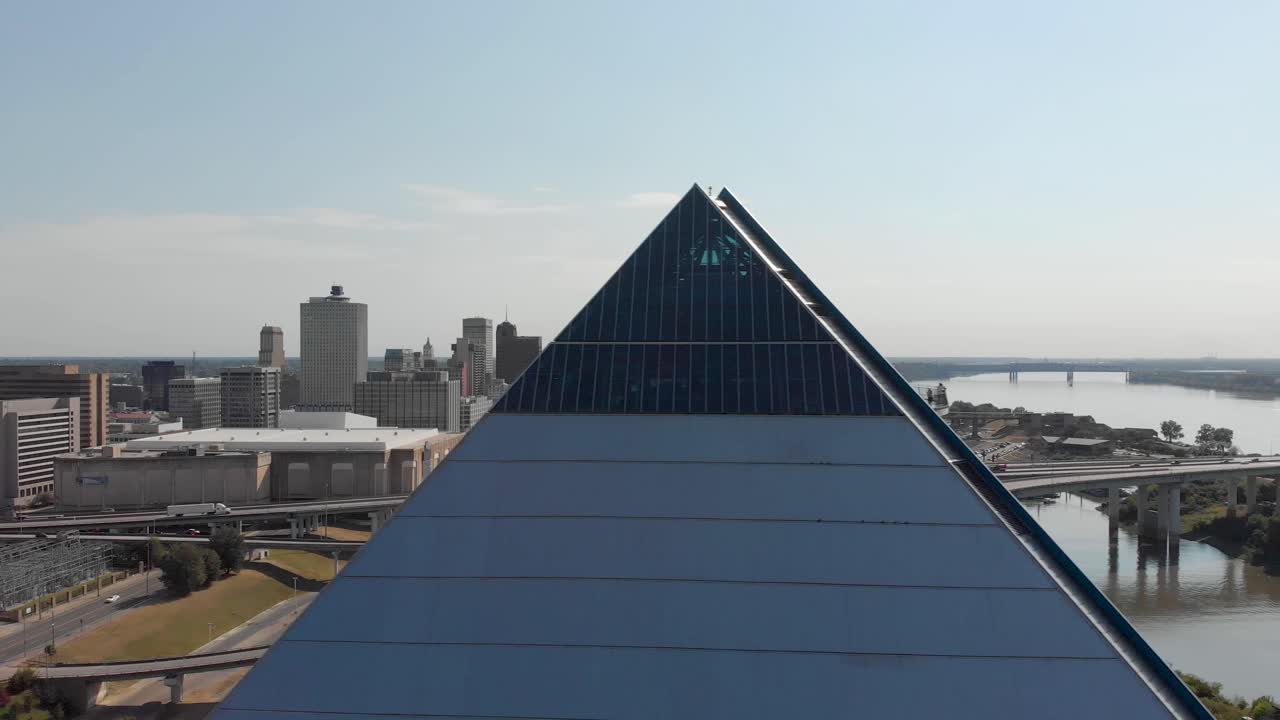 4K Aerial Close Up of Bass Pro Pyramid in Downtown Memphis, TN
