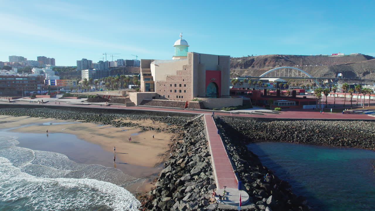 Alfredo Kraus Auditorium and Las Canteras Beach on a Sunny Day in Gran Canaria.