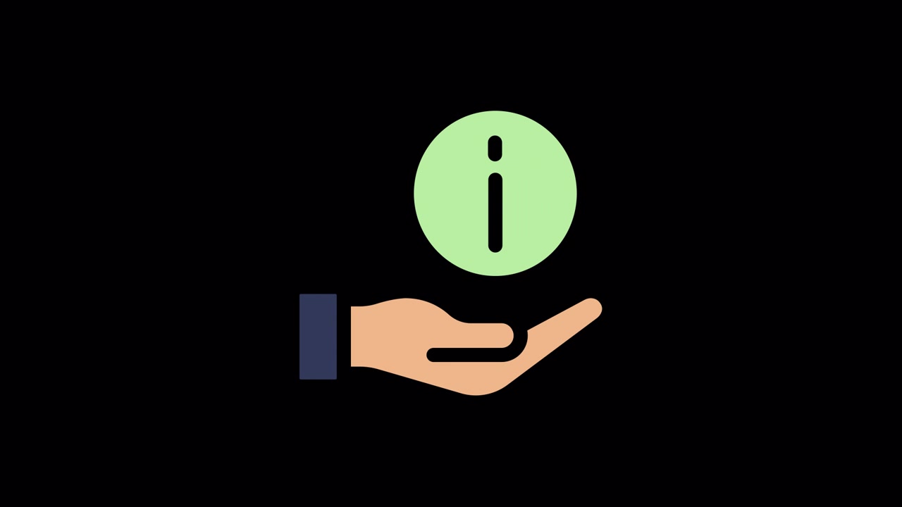 Animated Hand Presenting Information Symbol on Black Background