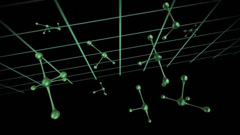 animation of falling molecules on grid over black background