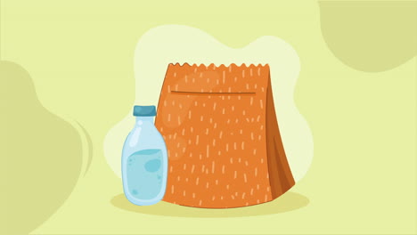 ecology paper bag with bottle animation