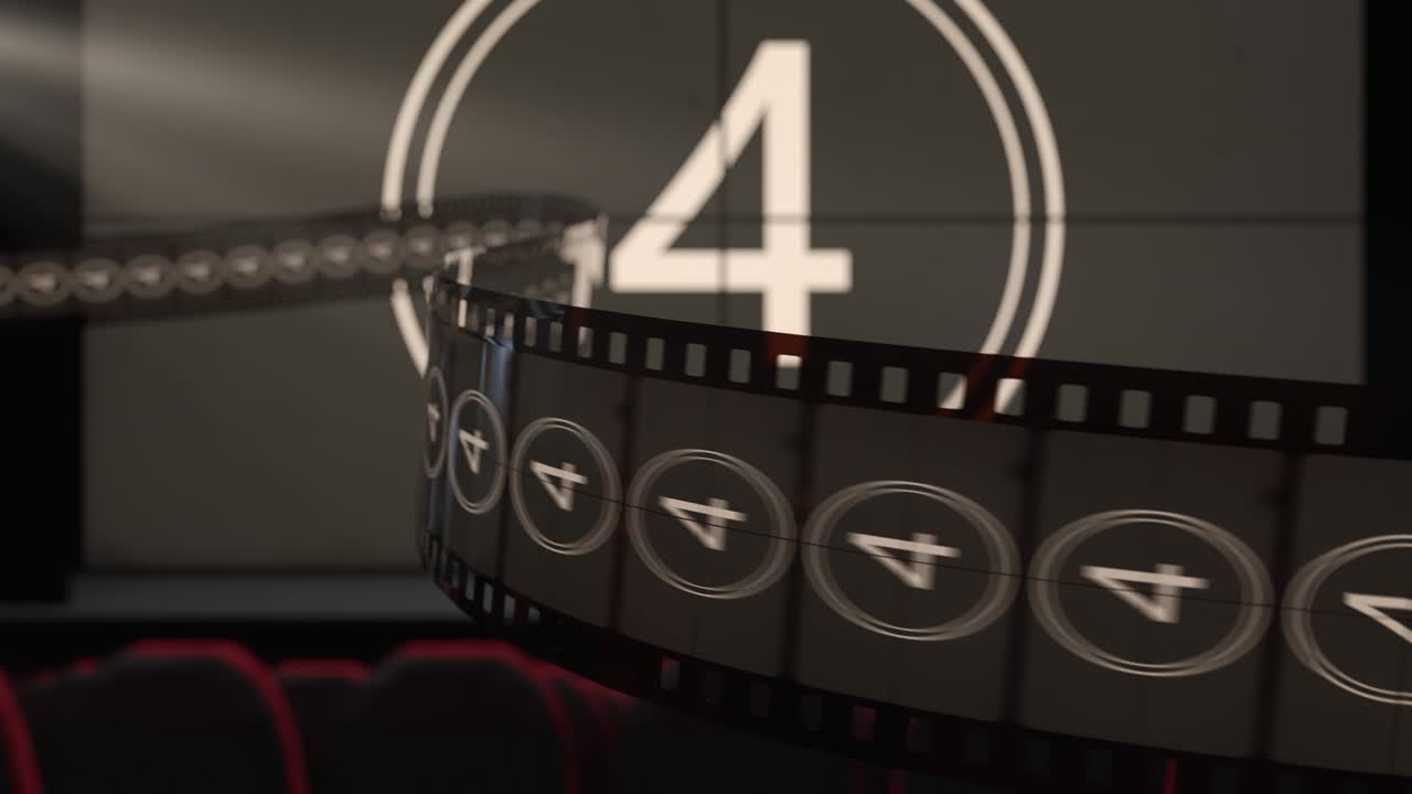 영화 스크린에 대한 영화 스트립과 구식 카운트다운 영화