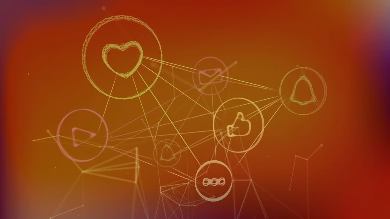 빨간색 배경에 아이콘으로 연결 네트워크의 애니메이션