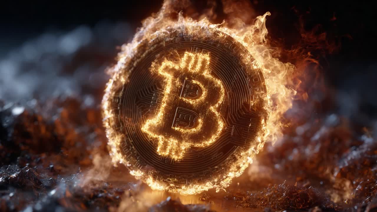 Explosive Growth of Cryptocurrency: A Captivating Visual Representation of Bitcoin Surrounded by Flames Demonstrating Its Rising Popularity and Value in the Digital Economy