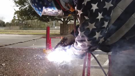 man mig welding clamp on a peace of pipe