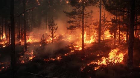 incendio forestal por la noche