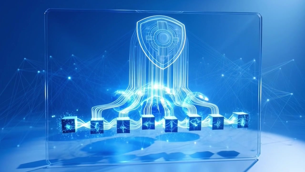 Digital Cybersecurity Shield Protecting Data Blocks in Network
