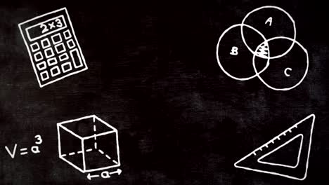animación de varios pictogramas matemáticos blancos sobre un fondo negro