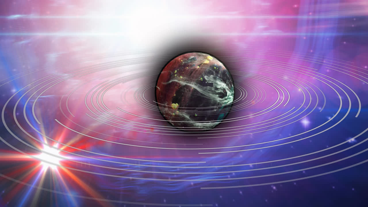 Animation of brown planet in smoky blue and pink space