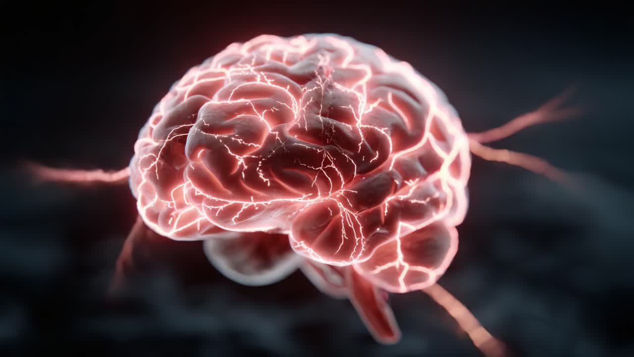 En fascinerende visualisering av menneskehjernen: fanger kompleksiteten og den elektriske energien i nevral aktivitet i en fantastisk 3D-gjengivelse.