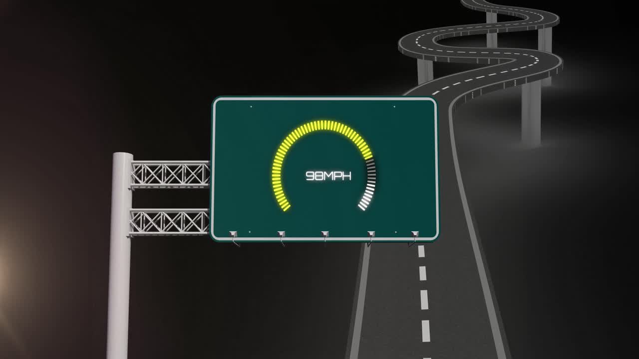 animación de la señal de tráfico y la carretera sobre fondo negro