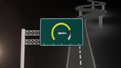 animation of road sign and road on black background