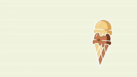 video en 4k de helado de dibujos animados en cono sobre un fondo gris.
