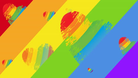 animación de corazones de arco iris sobre rayas de arco iris