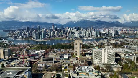 downtown vancouver skyline and false creek from fairview with vancouver general hospital in canada