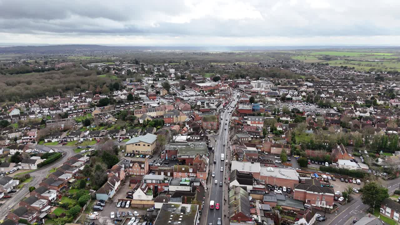 Billericay Essex ,UK High street high angle panning aerial