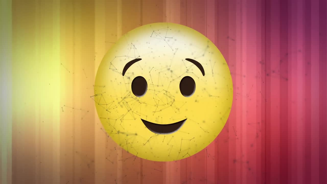 접속 네트워크의 디지털 애니메이션은 그래디언트 배경에 대해 눈을  ⁇ 이는 얼굴 이모지