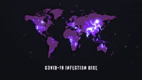 palabras tasas de infección pandémica de covid-19 escritas en el mapa mundial que muestra la propagación global de covid-19