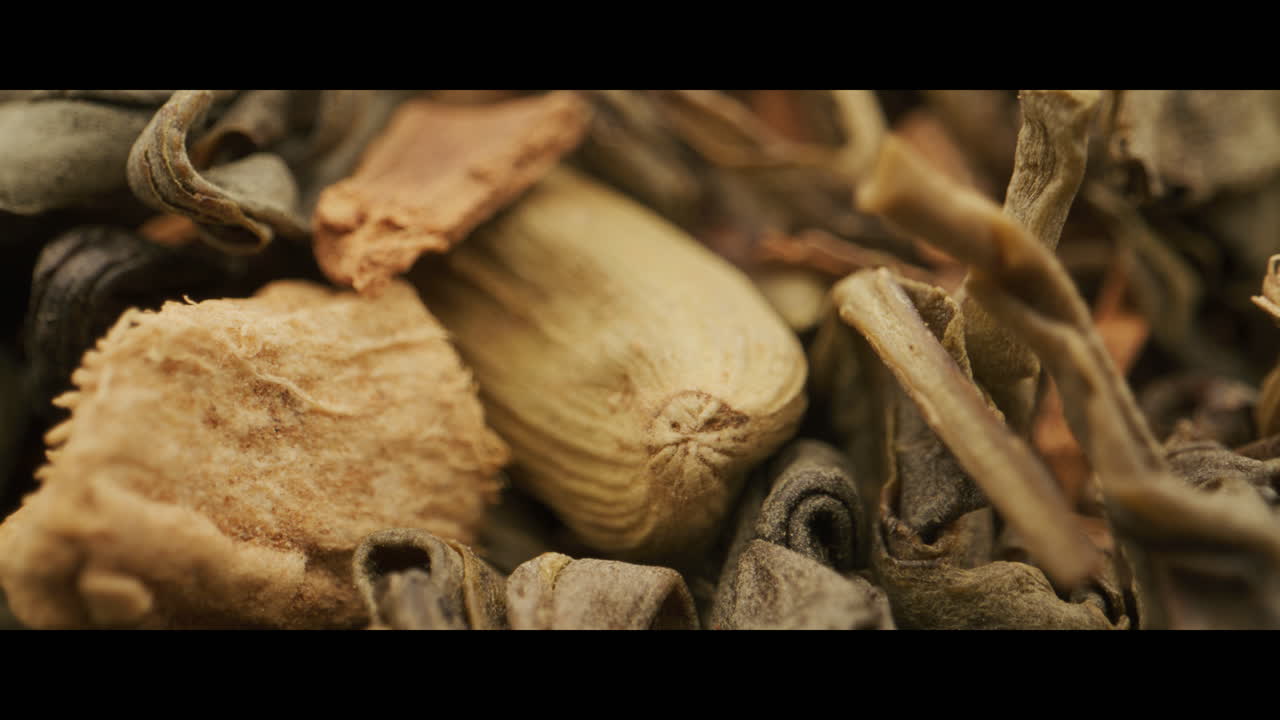 Close-up of a mixed green tea blend with spices