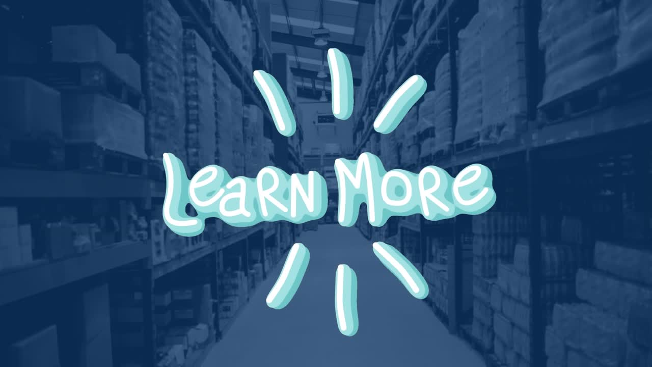 Animation of learn more text over warehouse