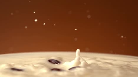 chocolate falling into milk