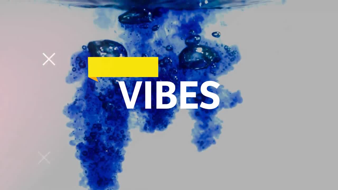 animación digital de vibraciones texto y bandera amarilla sobre color azul en el agua contra fondo gris