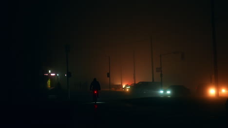 foggy night city street scene