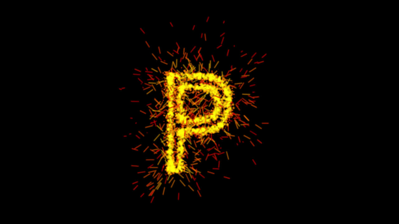 Animation de la lettre P en particules jaunes sur fond transparent.