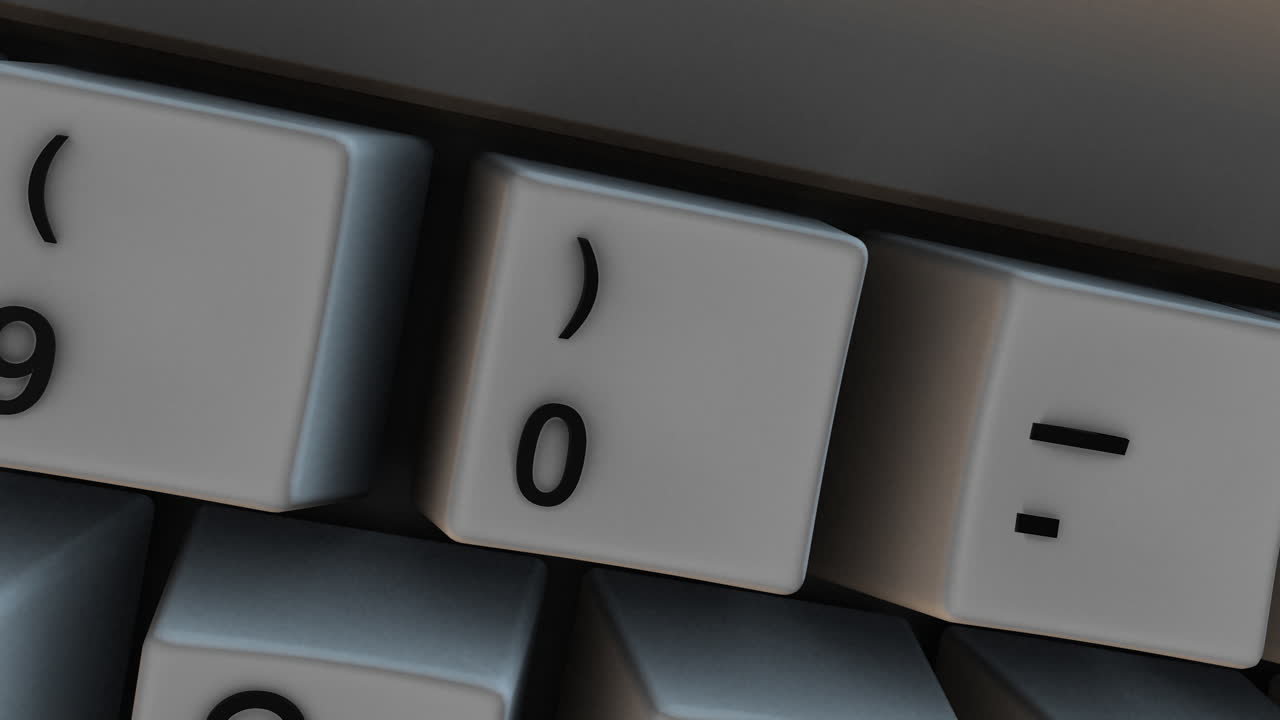 Slow Moving Close-up of 0 Number Key on 3D Computer Keyboard. Great for business presentations, online education, and workplace productivity videos