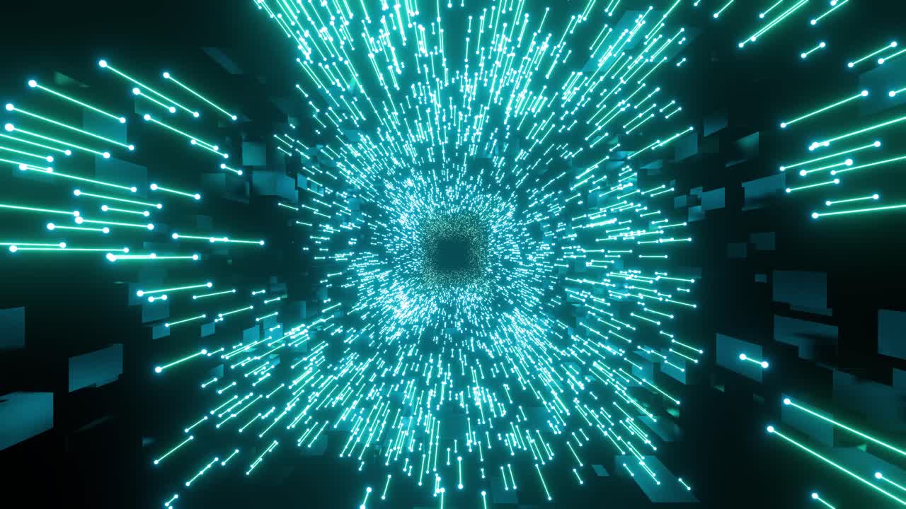 Glowing neon rays in motion with speed of light, 3d loop