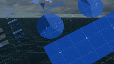 animación del procesamiento de datos financieros en el mar