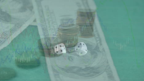 animación del procesamiento de datos sobre billetes y dados