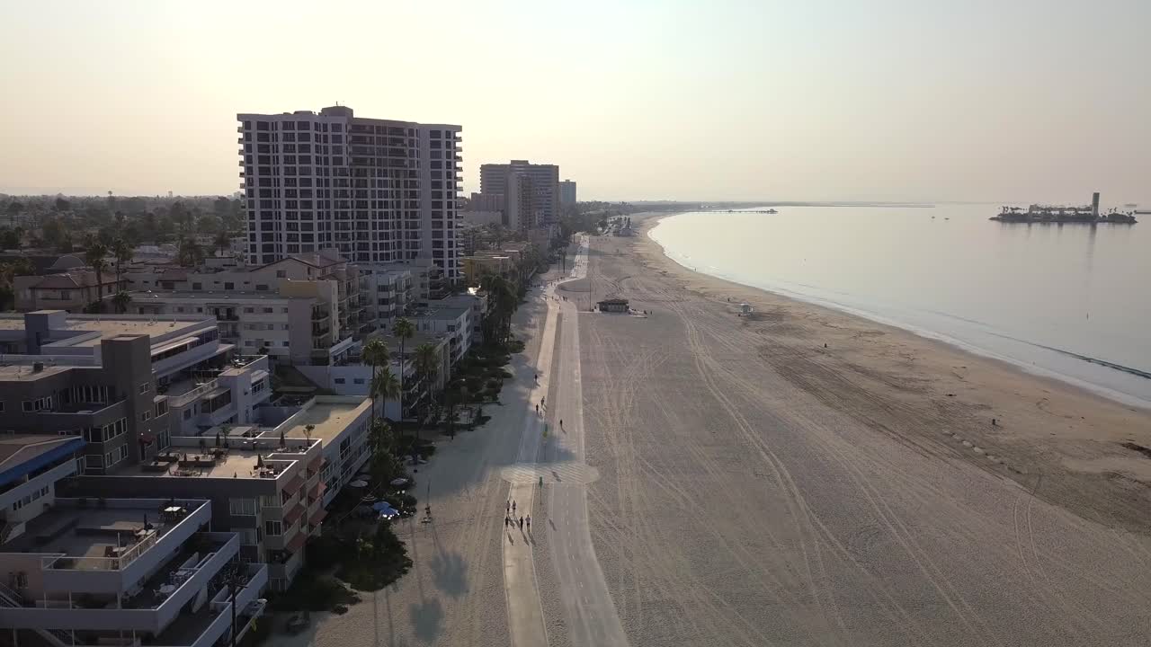 Aerial view of a Florida beach during sunset.