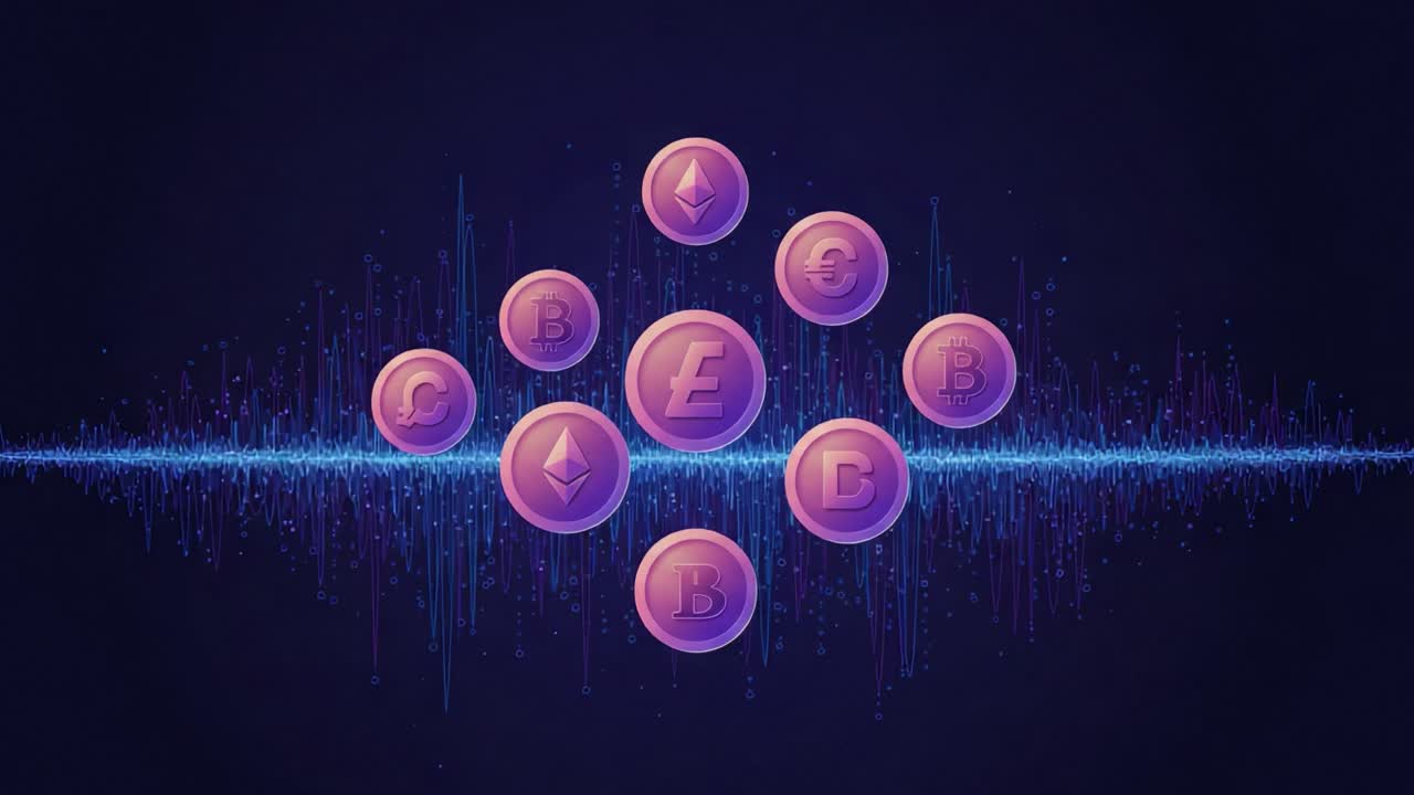 A Visual Representation of Digital Cryptocurrency Coins Surrounded by Sound Waves, Highlighting the Intersection of Finance and Technology in the Modern Era