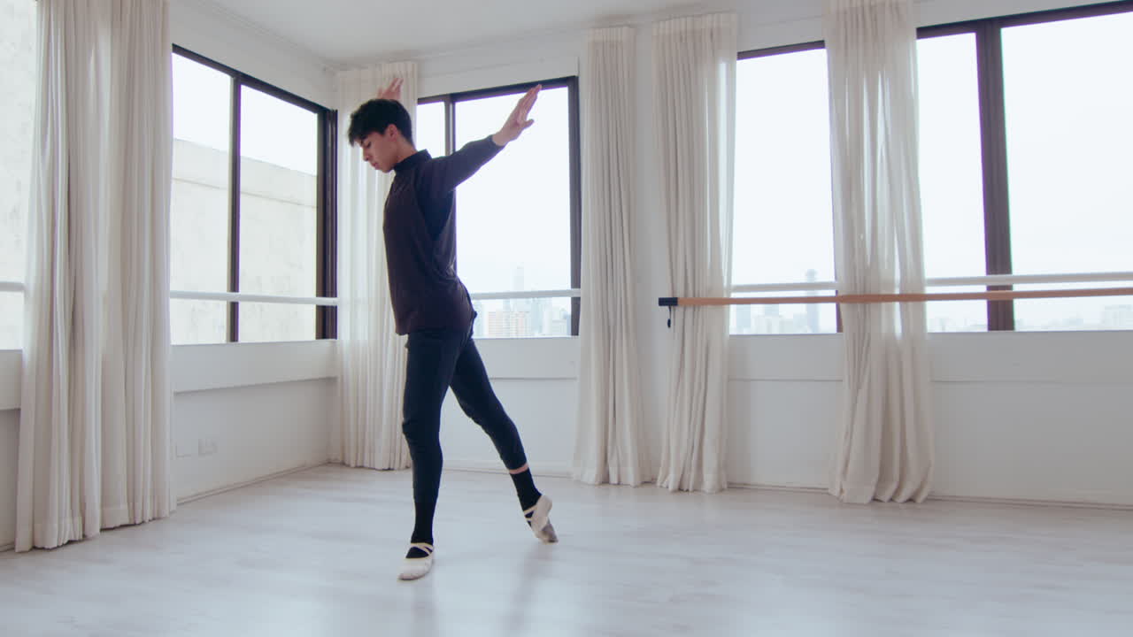 Male Ballet Dancer Rehearsing in Studio