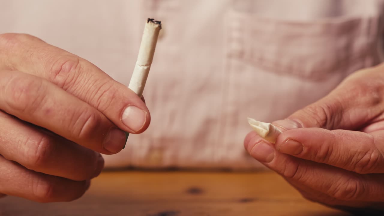 Snus nicotine tobacco close up, pack of tobacco for gum. unhealthy addiction. Man opening box with snus and taking one.