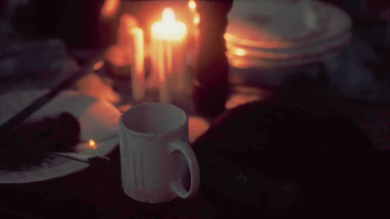 밤에  ⁇ 불빛으로 테이블을 세우고