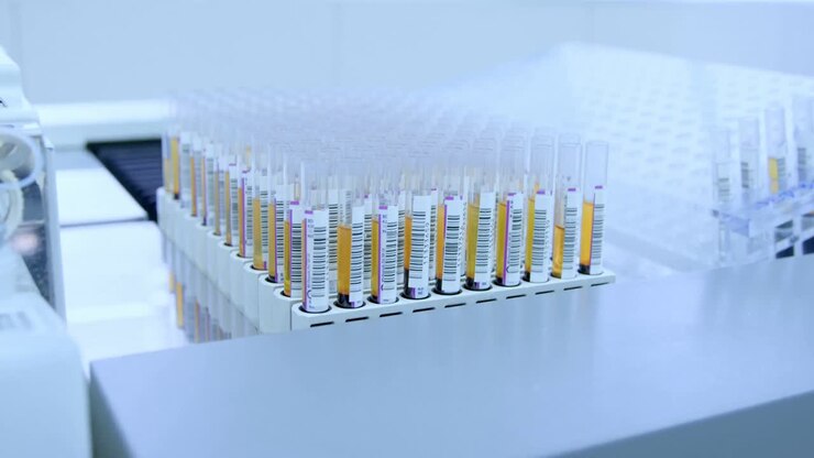 Test tubes with samples in a rack 4k
