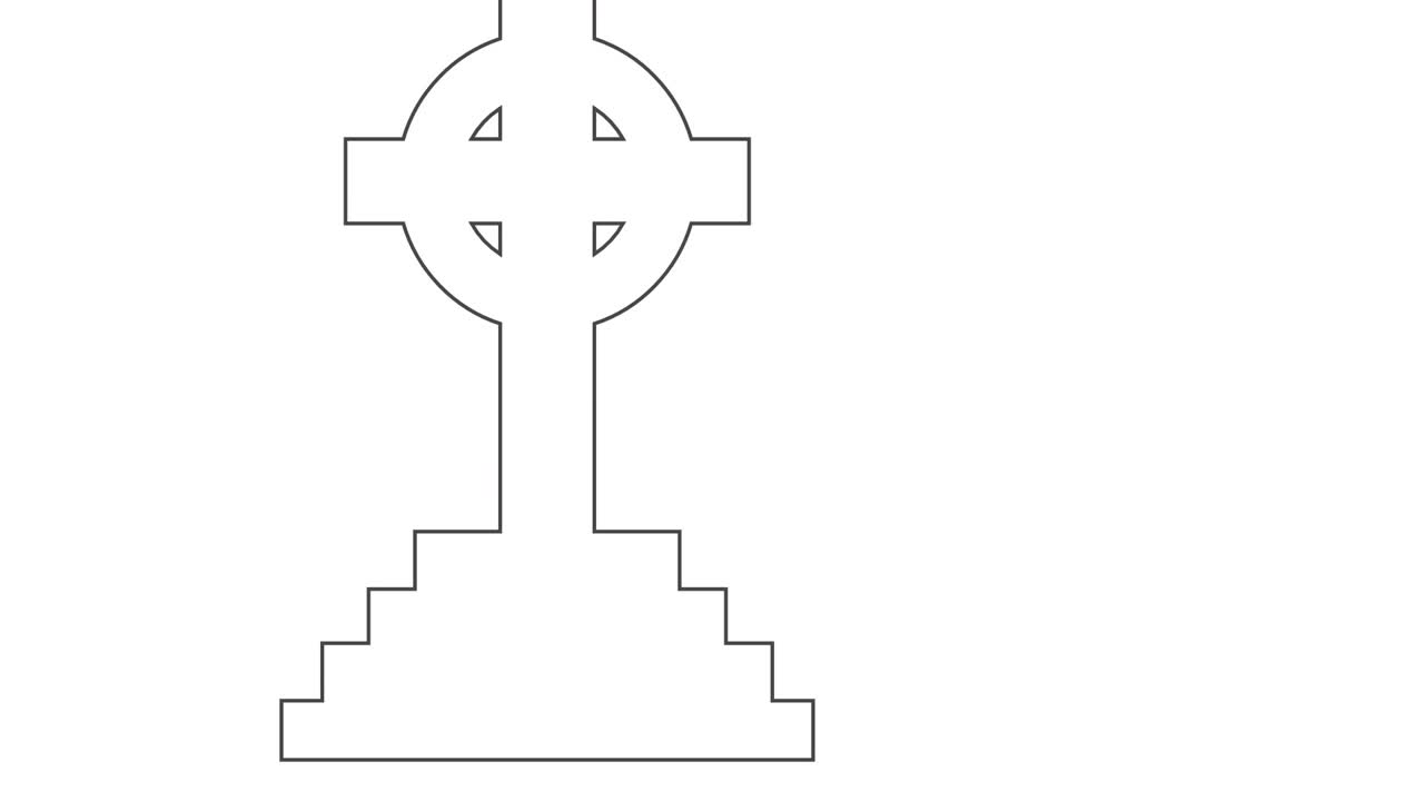 Outlined Celtic cross remaining centered while sunrise light brightening sky to signal dawn