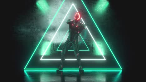 cyberpunk robot dancer in neon triangles